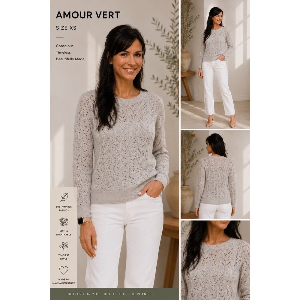 Amour Vert Clementine Oatmeal Pointelle Chevron Knit Sweater NWT XS $195